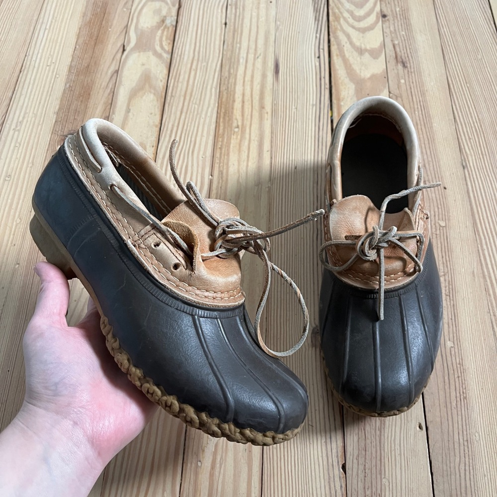 L.L. Bean Duck Boots Women Size 7 Brown Low Moccasin Gumshoes Waterproof Maine